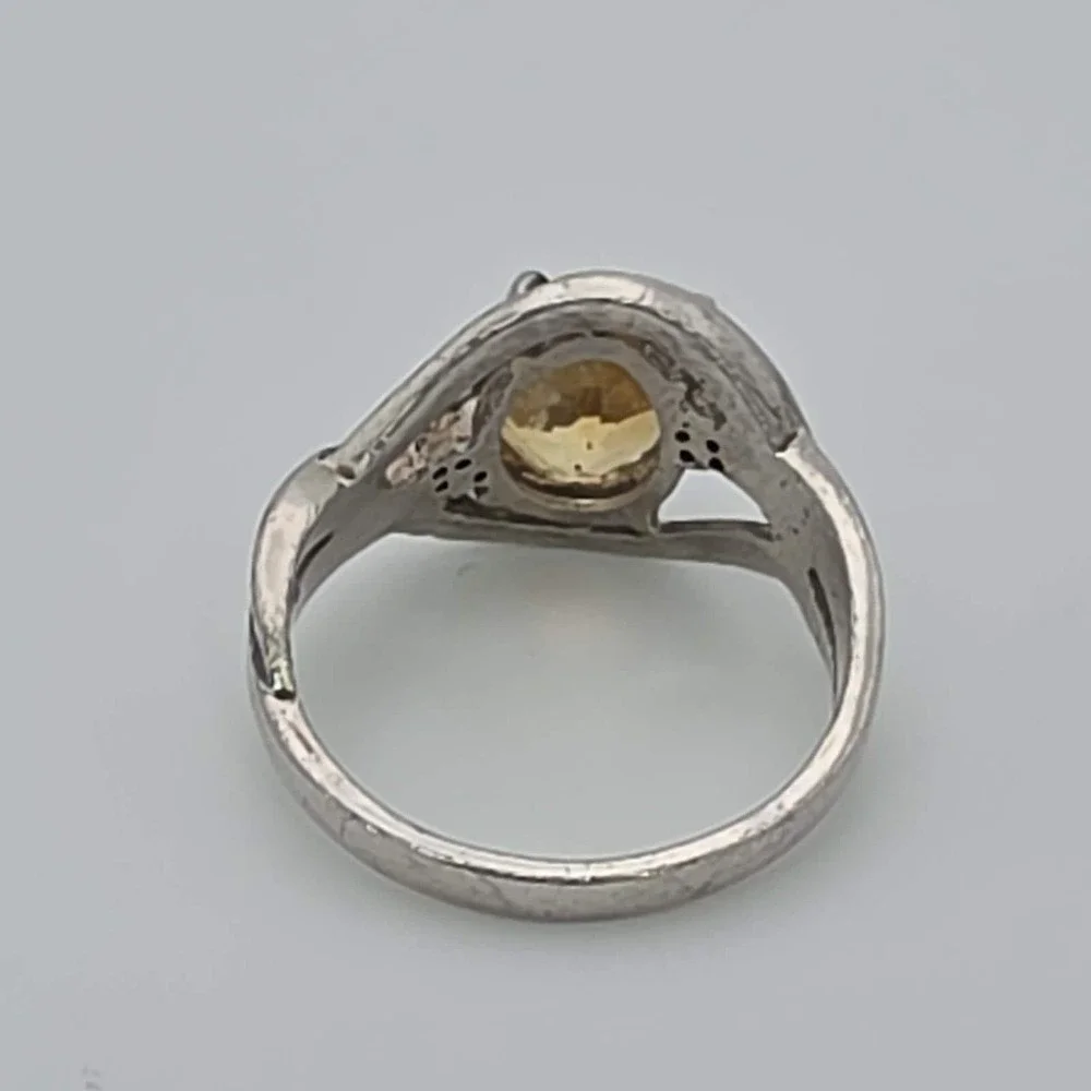 Vintage Citrine Ring Diamond Accents 925 Sterling Silver Size 5‎ FREE $HIPPING!!